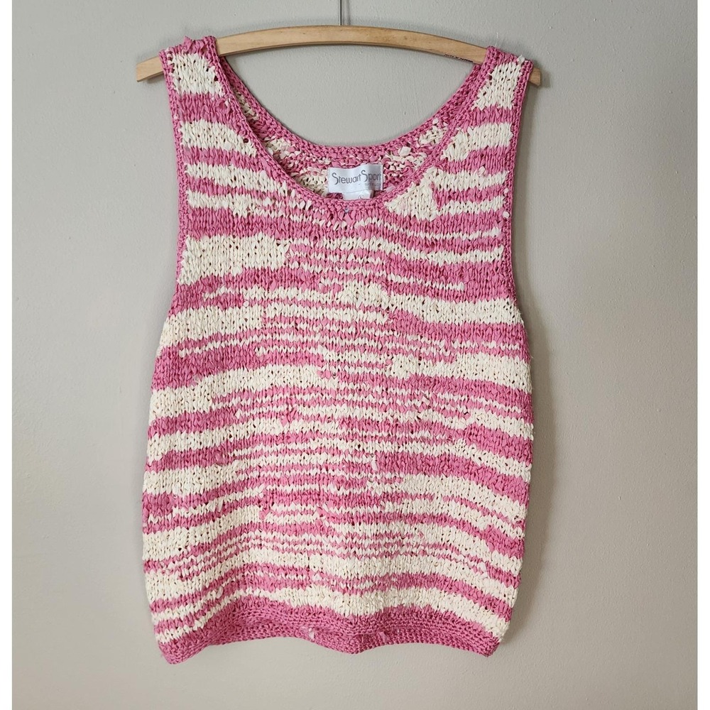 Stewart Sport Tank Top Women L Pink Cream NEW Vintage Silk Hand Knit Striped
